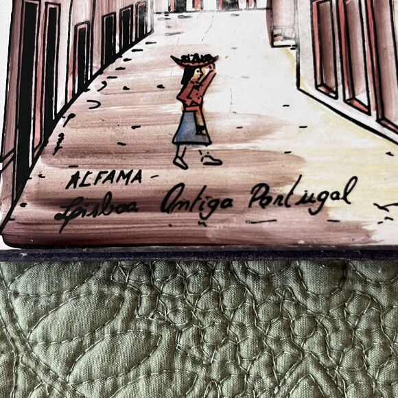 Vintage Match Holders 2 Ceramic Porcelain Hand Painted Tile Tops - Picture 10 of 16